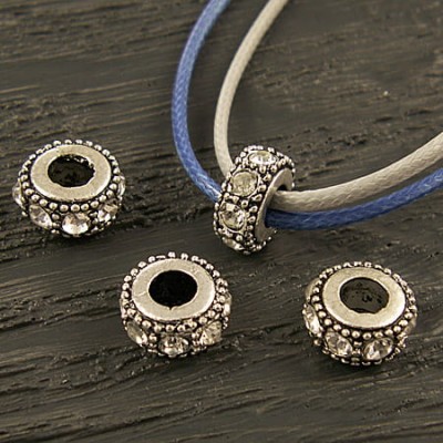 Przekładka z metalu z cyrkoniami 14.5mmx6mm ciemno srebrno-przezroczysta (1szt)