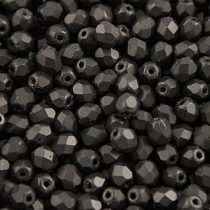 Czeskie koraliki szklane Fire Polish 3mm Matte Jet (40szt.)