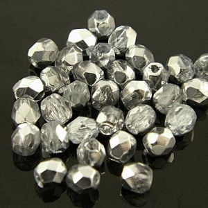 Koraliki Fire Polish ze szkła 3mm Coated 1/2 Silver (40szt.)