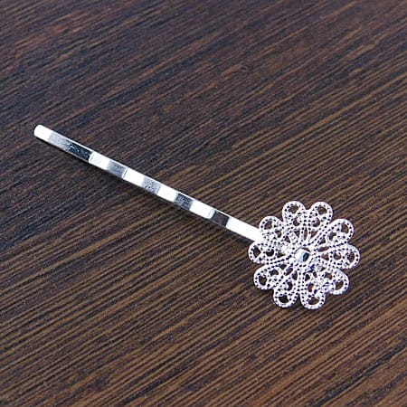 Wsuwka do włosów, baza z metalu 60x16mm srebrna (1szt.)