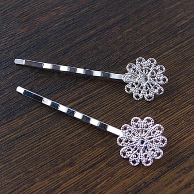 Wsuwka do włosów, baza z metalu 60x16mm srebrna (1szt.)