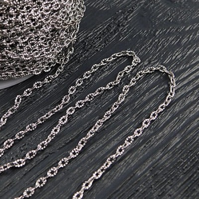 Łańcuszek metalowy owalny 4x3mm ciemny srebrny (1metr)
