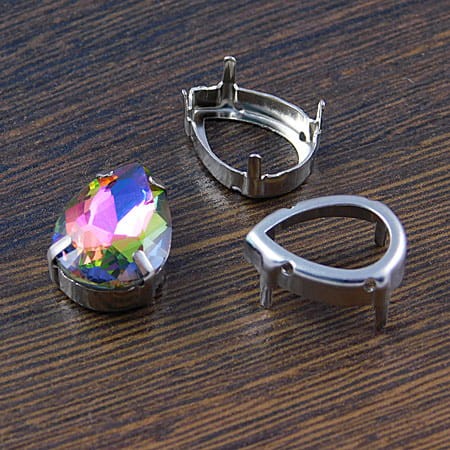 Oprawa z metalu do kaboszonów łez 16.5x12mm ciemna srebrna (2szt)