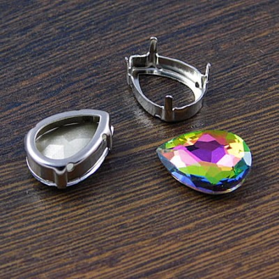 Oprawa z metalu do kaboszonów łez 16.5x12mm ciemna srebrna (2szt)