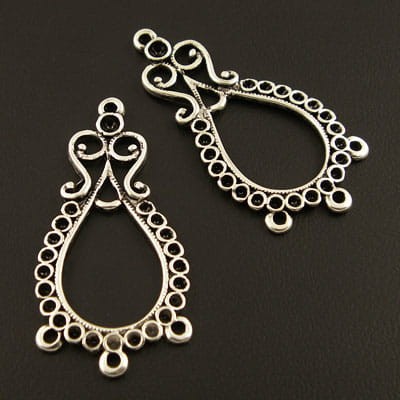 Zawieszka, baza kolczyków z metalu 45.5x22.5mm ciemne srebro (2szt.)