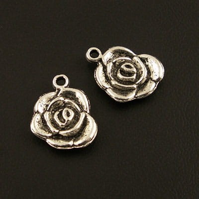 Zawieszka metalowa róża 17.5mmx14mm ciemna srebrna (2szt)