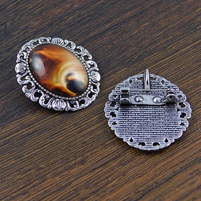 Baza broszki z metalu do kaboszonów 25x18mm ciemna srebrna (1szt.)