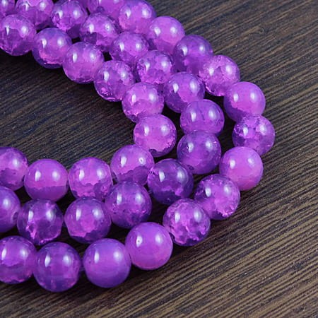 Kulki crackle ze szkła 8mm fioletowe (sznur 100szt.)