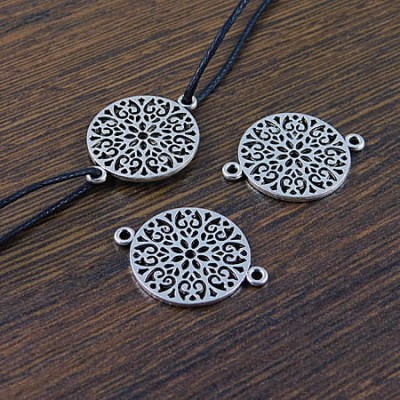 Łącznik koło ażur z metalu 24x18mm ciemno srebrny (4szt)