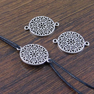Łącznik koło ażur z metalu 24x18mm ciemno srebrny (4szt)