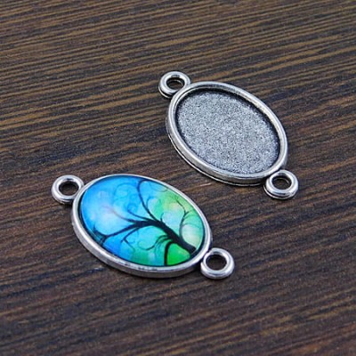 Oprawa/łącznik z metalu do kaboszonów 18x13mm ciemna srebrna (4szt.)