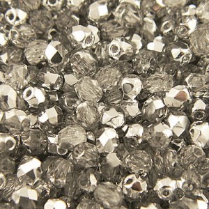 Czeskie koraliki szklane Fire Polish 3mm Silver 1/2 (40szt.)