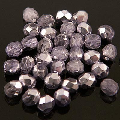 Koraliki Fire Polish ze szkła 3mm Coated - 1/2 Silver/Violet (40szt)