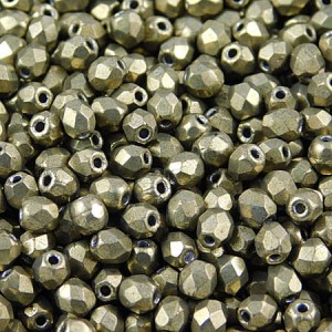 Czeskie koraliki szklane Fire Polish 3mm Saturated Metallic Golden Lime (40szt.)