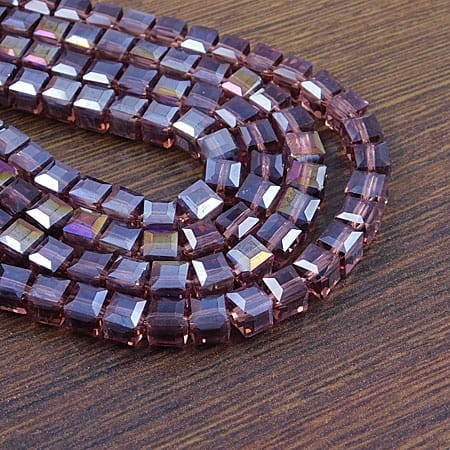 Kostki fasetowane ze szkła 6x6mm purpurowe AB (10szt.)