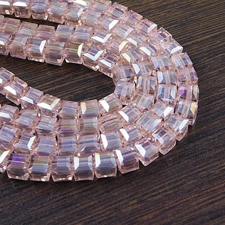 Kostki fasetowane ze szkła 6x6mm brudny róż AB (10szt.)