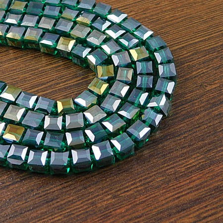 Kostki fasetowane ze szkła 6x6mm zielone AB (10szt)