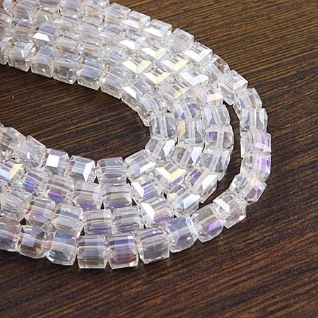 Kostki fasetowane ze szkła 6x6mm przezroczyste AB (10szt.)