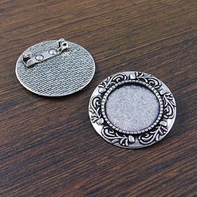 Baza broszki z metalu do kaboszonów 20mm ciemne srebro (1szt)