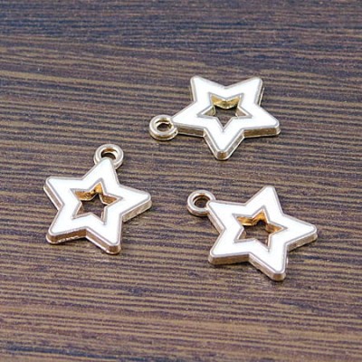 Zawieszka gwiazdka biała z metalu i emalii 16.5x14mm (1szt)