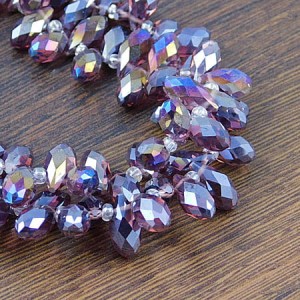 Krople fasetowane ze szkła 12x6mm wrzosowe AB (6szt)