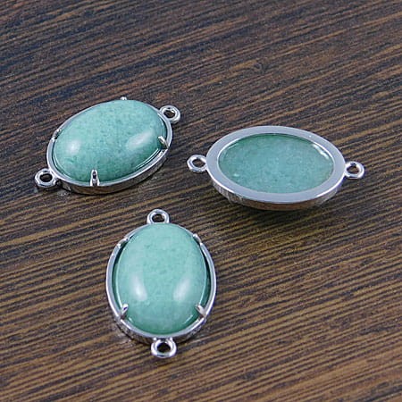 Łącznik, awenturyn w metalowej oprawie 25.5x15.5mm (1szt.)