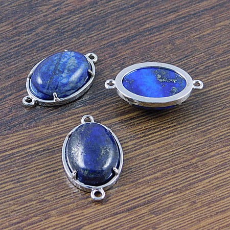 Łącznik, lapis lazuli w metalowej oprawie 25.5x15.5mm (1szt.)