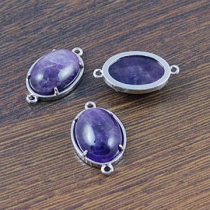 Łącznik owal ametyst w mosiężnej oprawie 25.5x15.5mm (1szt.)
