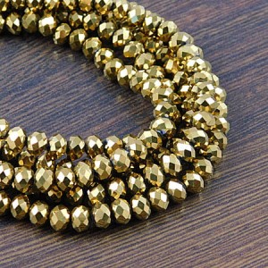 Oponki fasetowane ze szkła 6x4.5mm złote metaliczne (20szt.)