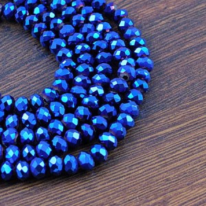 Oponki fasetowane szklane 6x4.5mm niebieskie metaliczne (20szt.)