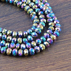 Oponki szklane fasetowane 6x4.5mm tęczowe metaliczne (20szt.)