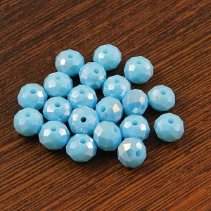 Oponki fasetowane ze szkła 8x6mm niebieskie z perłowym połyskiem (20szt.)