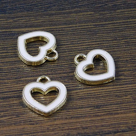 Zawieszka serce różowe z metalu i emalii 15x14mm (1szt.)