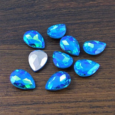 Kaboszon łza fasetowana ze szkła 18x13x5mm niebiesko-zielona (1szt.)