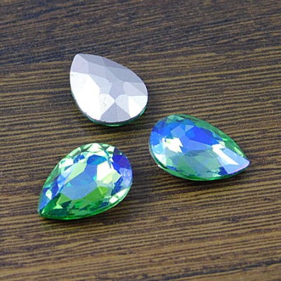 Kaboszon łza fasetowana ze szkła 18x13x5mm zielono-szafirowa (1szt.)