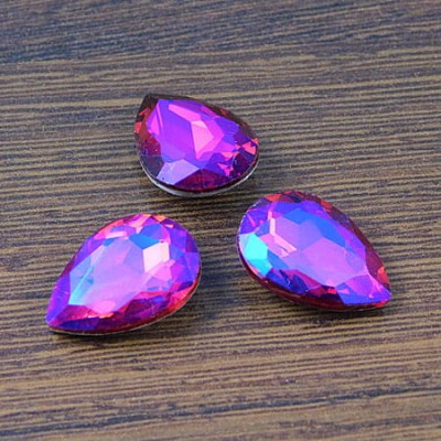 Kaboszon łza fasetowana ze szkła 18x13x5mm fuksja-fiolet (1szt.)