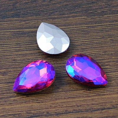 Kaboszon łza fasetowana ze szkła 18x13x5mm fuksja-fiolet (1szt.)