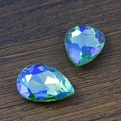 Kaboszon łza fasetowana ze szkła 25x18x7mm zielono-szafirowa (1szt.)