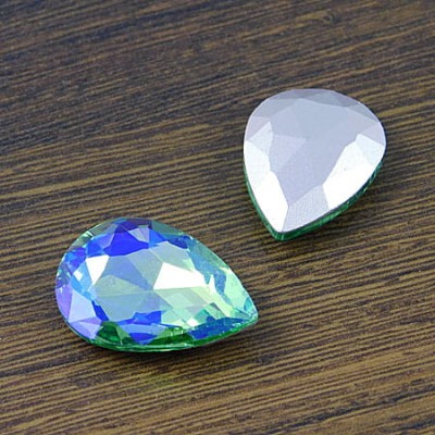 Kaboszon łza fasetowana ze szkła 25x18x7mm zielono-szafirowa (1szt.)