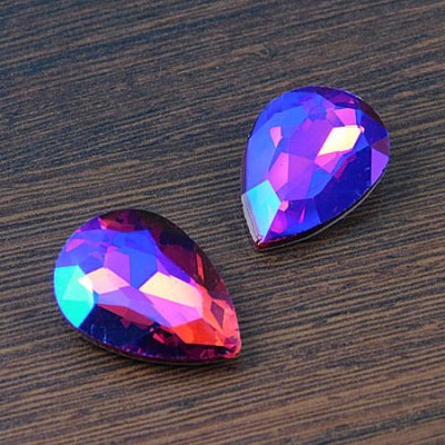 Kaboszon łza fasetowana ze szkła 25x18x7mm fuksja-fiolet (1szt)