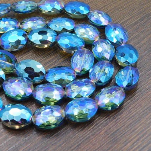 Owal fasetowany ze szkła 16x12mm niebiesko - kolorowy (2szt)