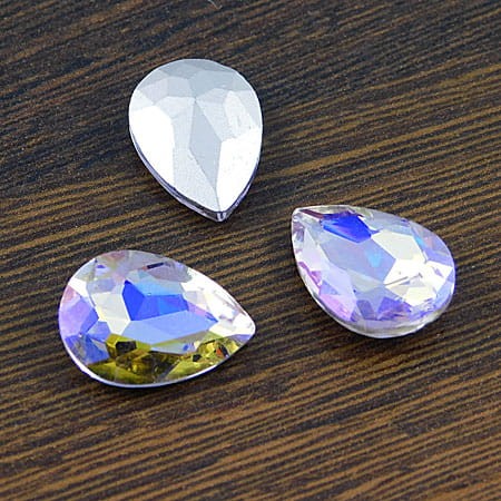 Kaboszon łza fasetowana ze szkła 18x13x5mm fioletowo-różowa (1szt)