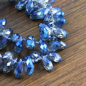 Krople fasetowane ze szkła 12x6mm szaro-niebieskie (6szt)