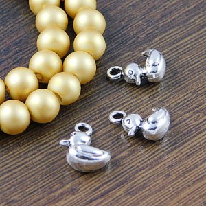 Zawieszka kaczuszka z metalu 15x12mm ciemna srebrna (4szt)