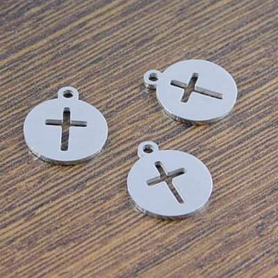Zawieszka krzyżyk stal nierdzewna 14x12mm ciemna srebrna (1szt.)