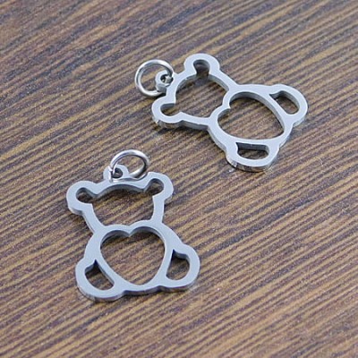 Zawieszka miś stal nierdzewna 18x14mm ciemna srebrna (1szt)