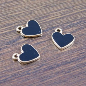 Zawieszka serce z metalu i emalii 13x11mm czarna (1szt.)