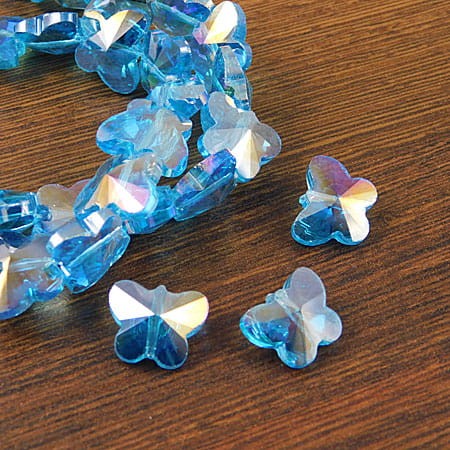 Motylki szlifowane ze szkła 15x12mm niebieskie AB (2szt.)