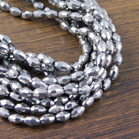 Oliwki szlifowane ze szkła 6x4mm ciemne srebrne (20szt)