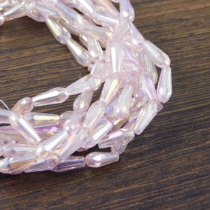 Krople fasetowane ze szkła 9.5x4mm różowe AB (8szt)